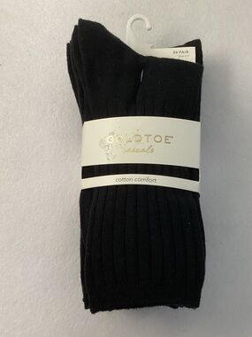 Gold Toe Casuals Black Ribbed Cotton Crew Socks - 6 Pair